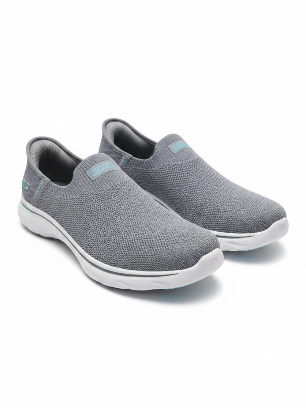 SKECHERS Slip In Walk 7 Slip On Sneakers Athletic Shoes Med Gray Aqua Trim SZ 8